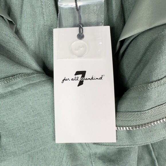 7 For All Mankind Cargo Pants Green Linen Blend Wide Leg High Rise Women’s M NWT - Picture 10 of 16